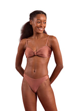 Load image into Gallery viewer, Model Front: Rio De Sol Set Set Shimmer-Copper Bandeau-Joy Nice-Fio