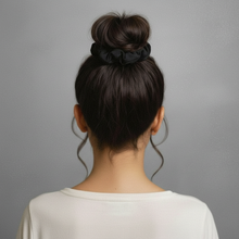 Load image into Gallery viewer, Model Back: Rio De Sol Hair Accessory Nero Scrunchie