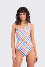 Load image into Gallery viewer, Model Front: Rio De Sol One-Piece Square Santorini
