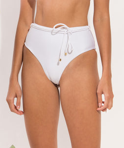 Bottom Shimmer-White Belted-High-Waist