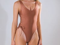 Load and play video in Gallery viewer, Video: Rio De Sol One-Piece Shimmer-Copper Zoe
