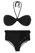 Load image into Gallery viewer, Product Front: Rio De Sol Set Set Shimmer-Black Twist Belted-High-Waist
