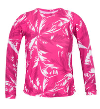 Load image into Gallery viewer, Product Front: Rio De Sol Top Top Pink-Palms Rash-Guard
